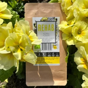 emballage thé cbd fleurs jaunes