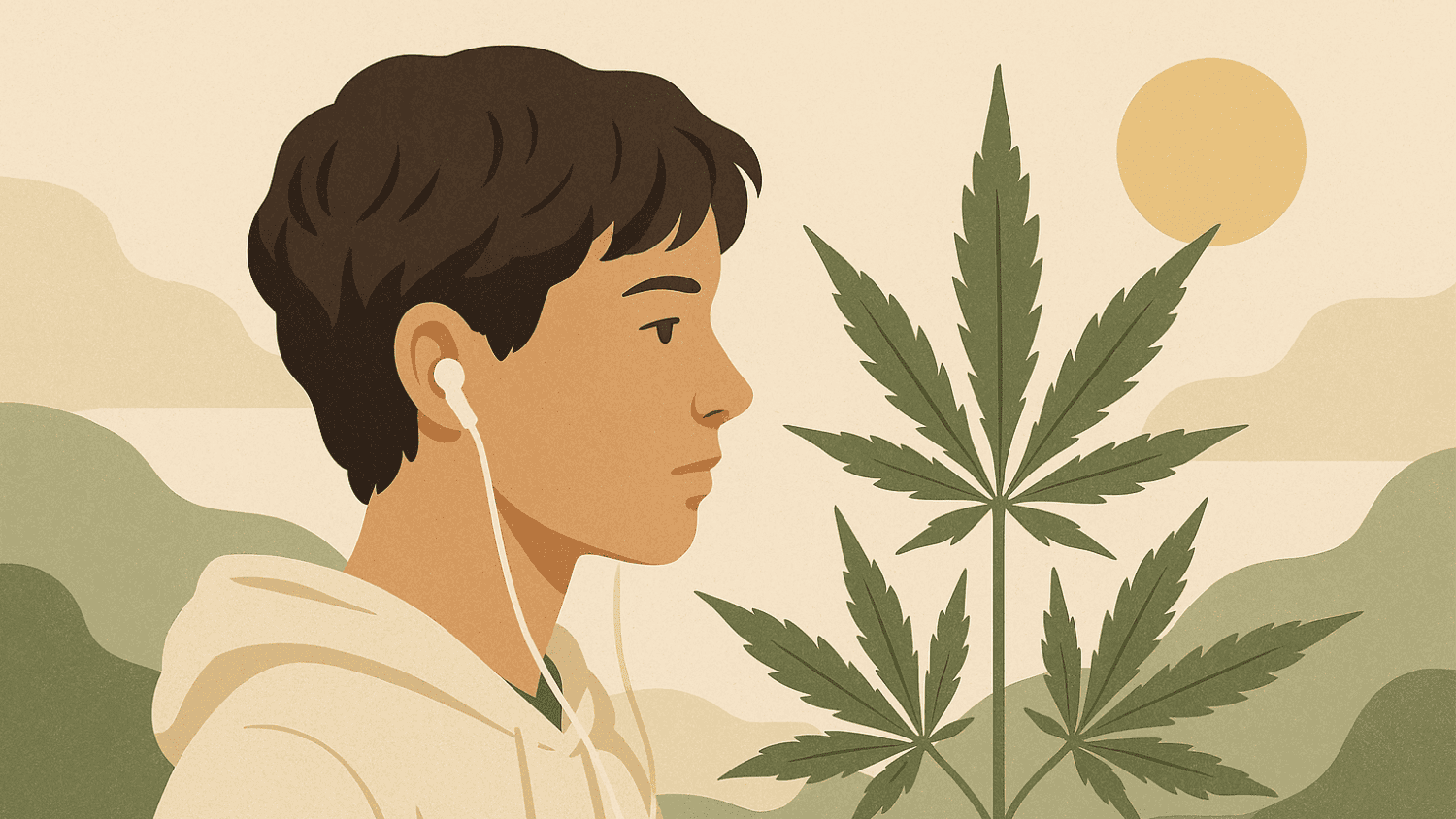 Jeune homme avec plante de cannabis.